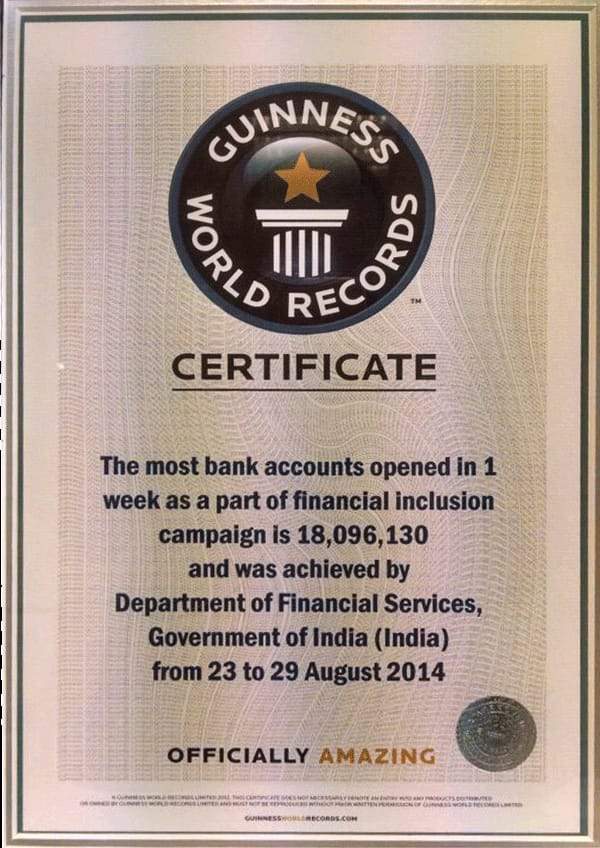 PMJDY Guinness Record