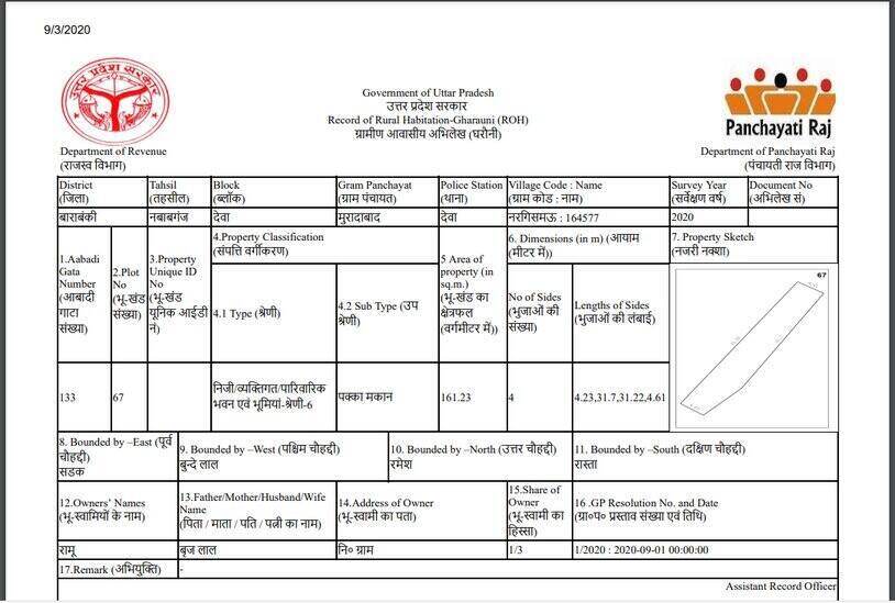 स्वामित्व योजना क्या है – PM Swamitva Yojana लाभ, पात्रता ऑनलाइन पंजीकरण 6 Uttar Pradesh Property Card Format