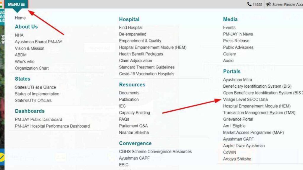 Ayushman Bharat Beneficiary Search Menu